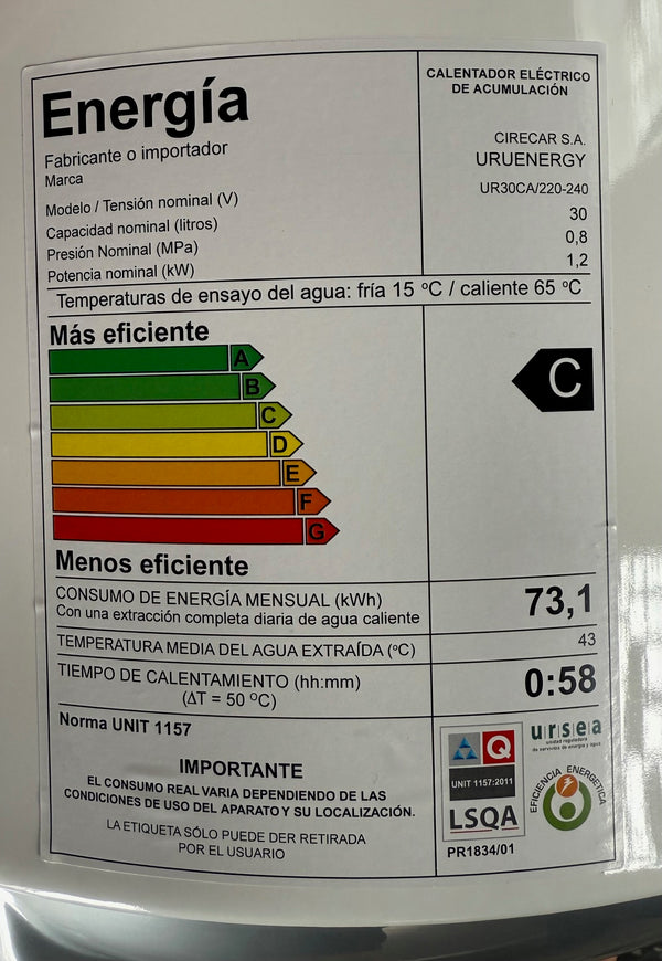 Termotanque Cilíndrico 30 litros
